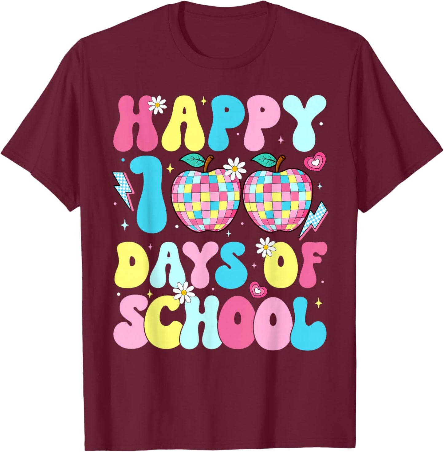 100 Days of School Disco Apple 100th Day Teacher Student T-Shirt - T-Shirt | Maroon