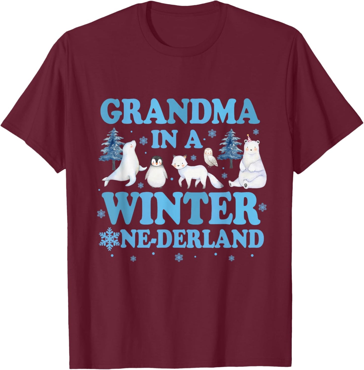 Grandma in a Winter Onederland Birthday Boy Arctic Animals T-Shirt - T-Shirt | Maroon