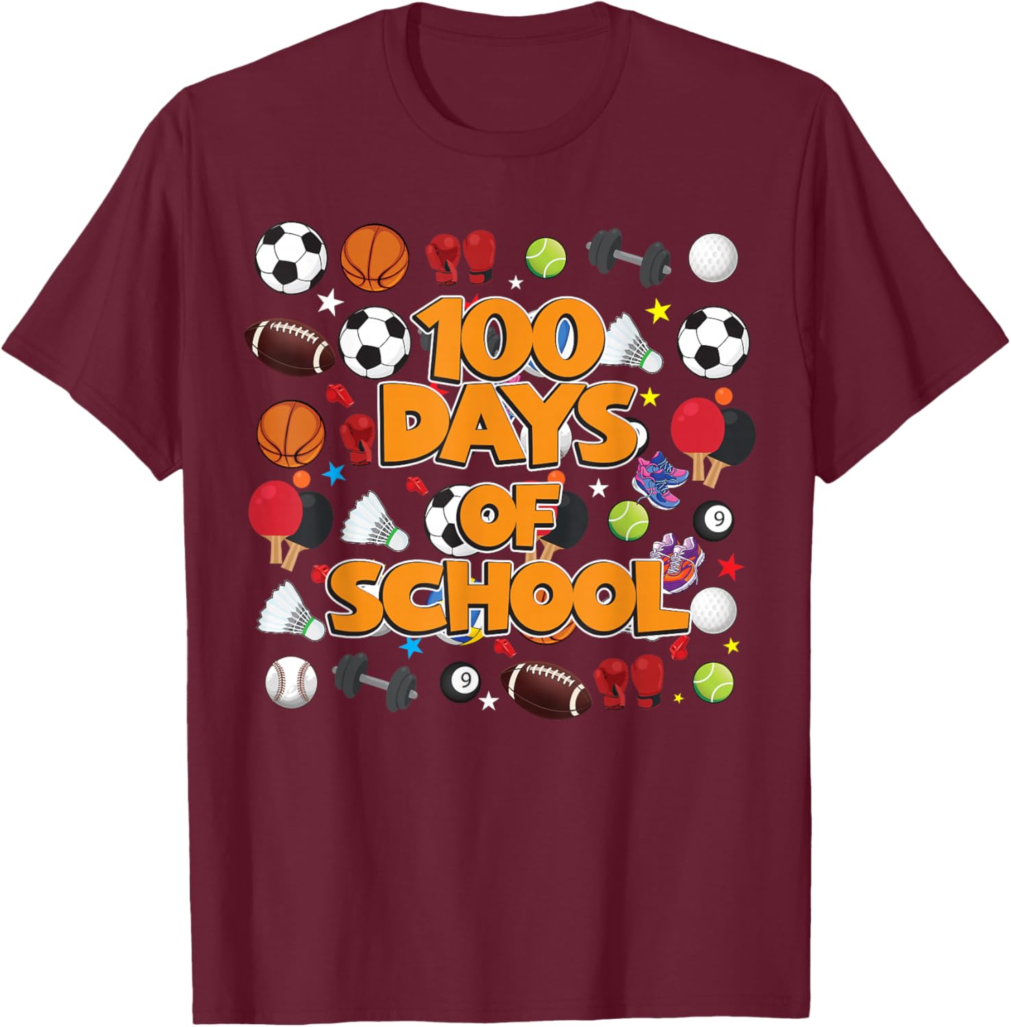 Happy 100 Days of School PE Teachers Kids Boys Girls T-Shirt - T-Shirt | Maroon