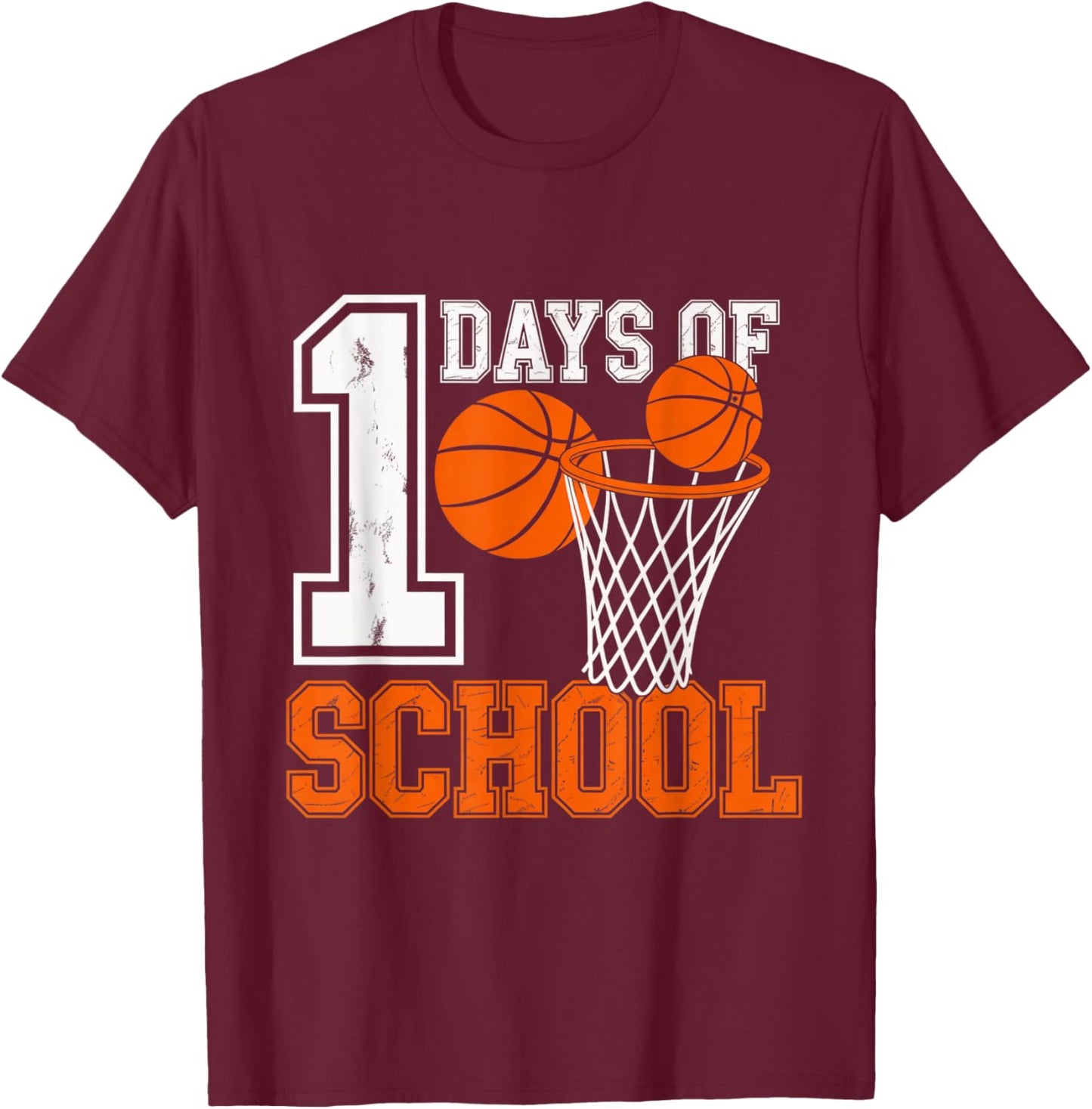 Retro 100 Days School Basketball Kids Hoops Art T-Shirt - T-Shirt | Maroon