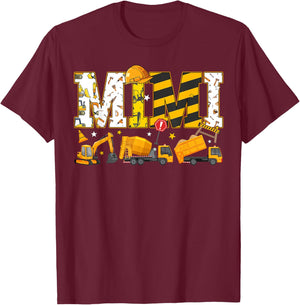 Mimi Construction Excavator Kids Matching Family Party T-Shirt - T-Shirt | Maroon