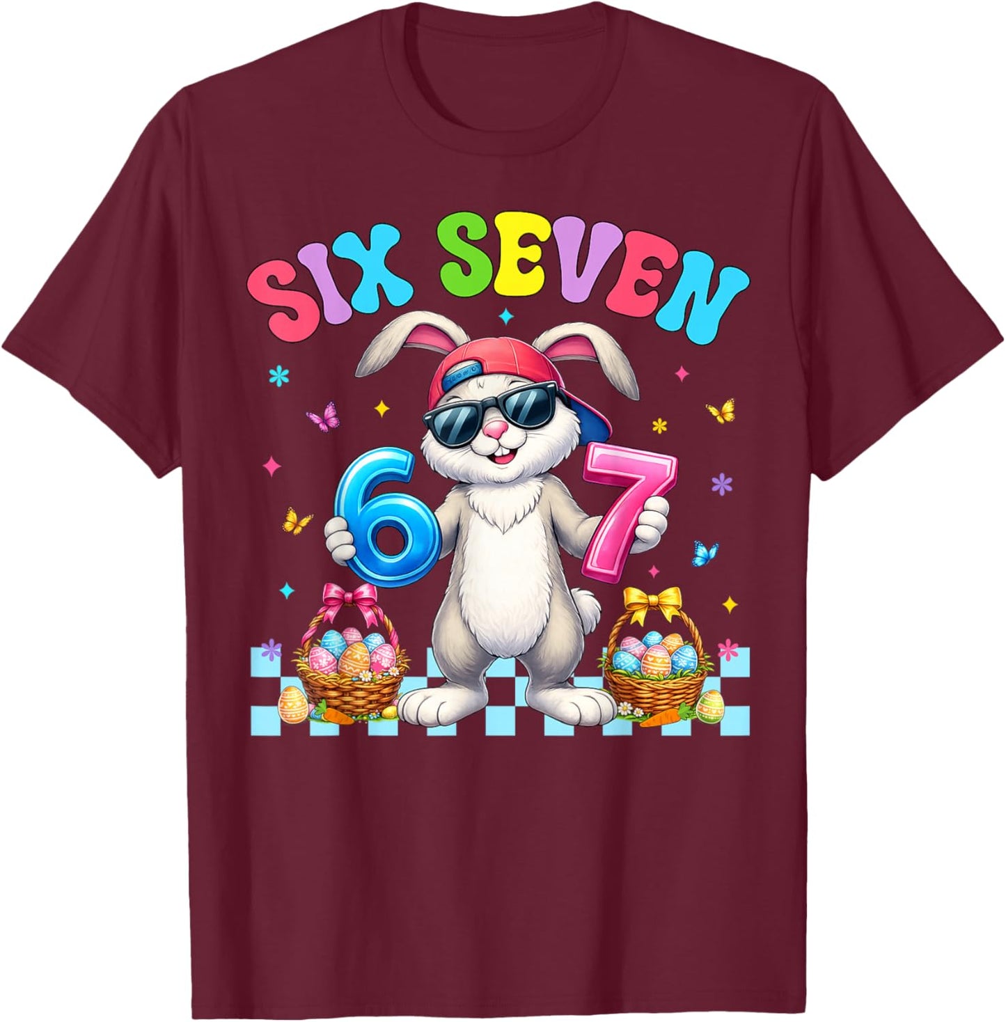 67 Six Seven 6 7 Meme Happy Easter Day Funny Bunny Kid Boys T-Shirt - T-Shirt | Maroon