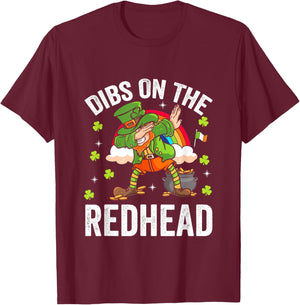 St Patricks Day Irish Shamrock Dibs On The Redhead T-Shirt - T-Shirt | Maroon