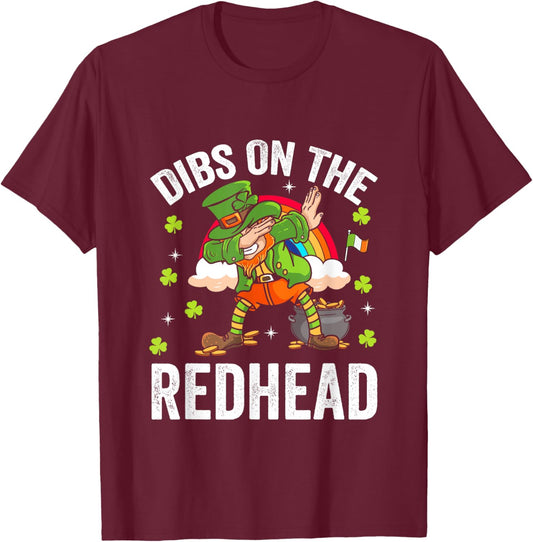 St Patricks Day Irish Shamrock Dibs On The Redhead T-Shirt - T-Shirt | Maroon