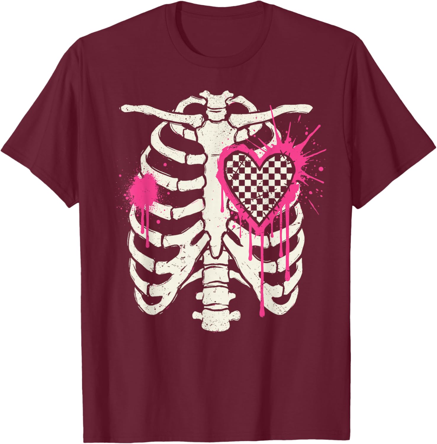 Scenecore Ribs & Heart | Still Emo Y2K 2000s Alt Mall Goth T-Shirt - T-Shirt | Maroon