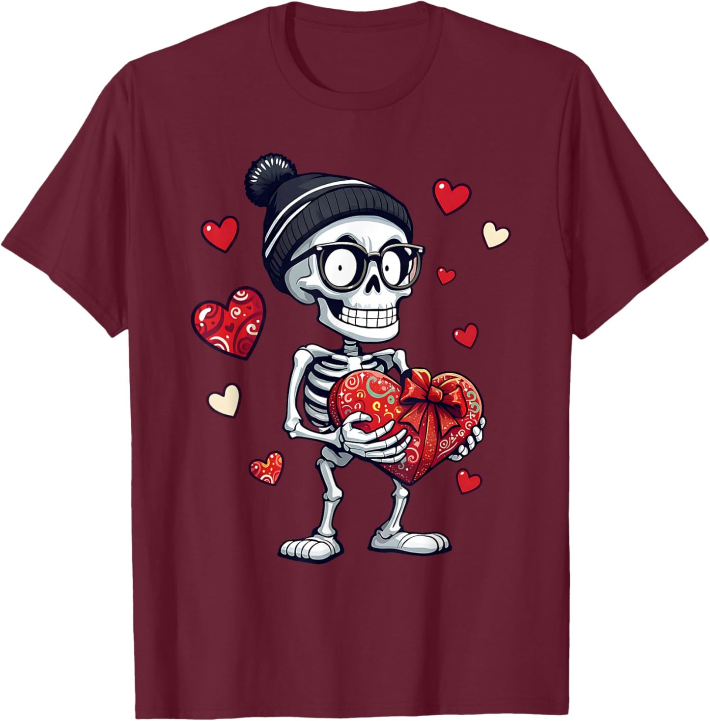 Funny Skeleton Men Women Skeleton Heart Valentines Day T-Shirt - T-Shirt | Maroon