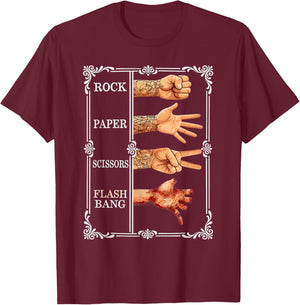 Rock Paper Scissors Flashbang Gamer Meme T-Shirt - T-Shirt | Maroon