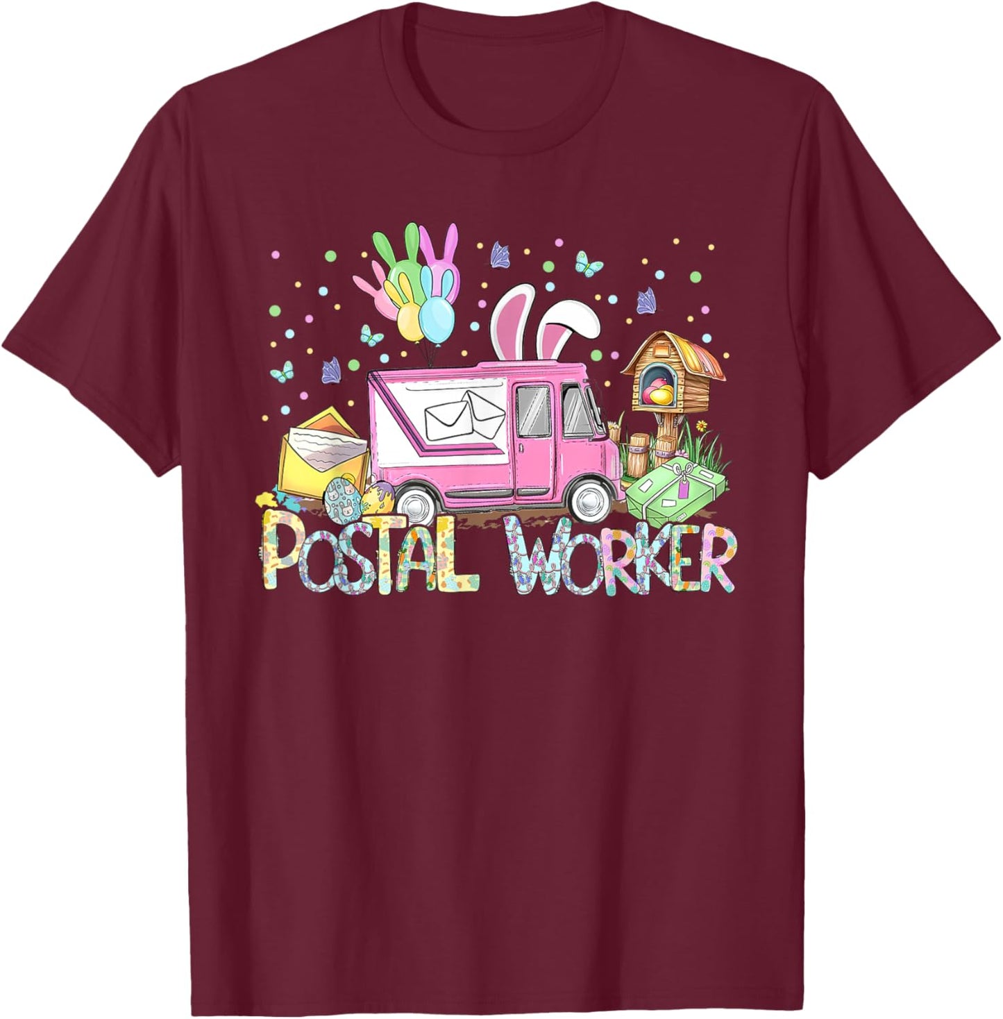 Postal Worker Easter Mail Carrier Easter Bunny Post Office T-Shirt - T-Shirt | Maroon