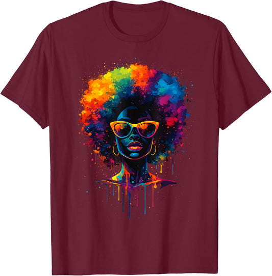 Black History Juneteenth Black Women Afro Melanin Dripping T-Shirt - T-Shirt | Maroon