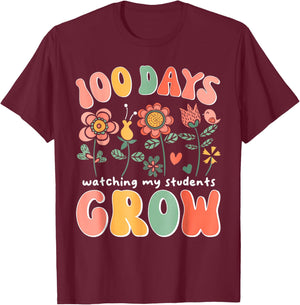 100 Day Watching My Students Grow 100 Days of School Teacher T-Shirt - T-Shirt | Maroon