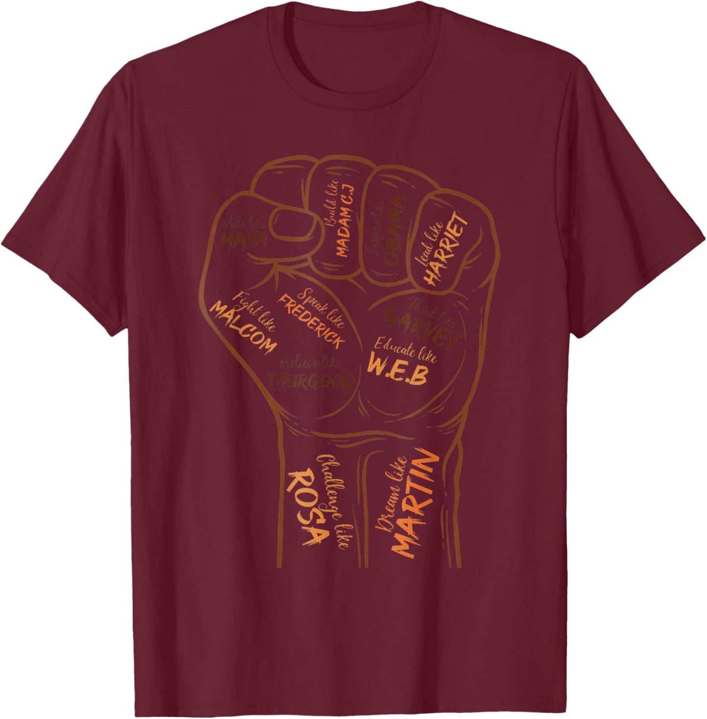 Power Fist Hand Shirt Insing Black Black History T-Shirt - T-Shirt | Maroon