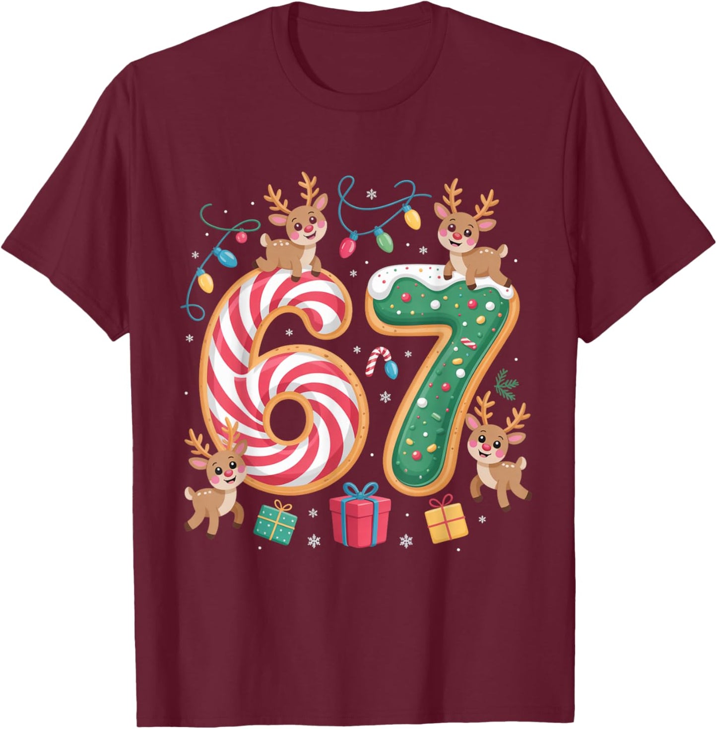 Christmas 67 Funny Xmas Six Seven Ugly Sweater 6-7 T-Shirt - T-Shirt | Maroon
