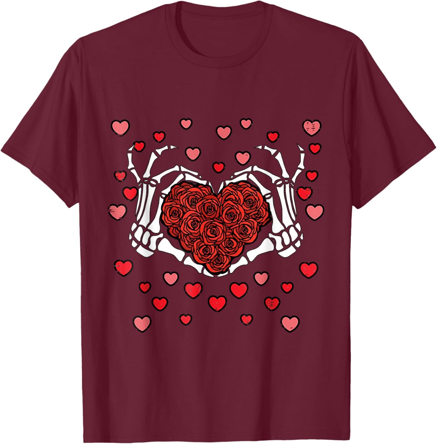 Valentine Skeleton Hand Heart Funny Valentine Love Men Women T-Shirt - T-Shirt | Maroon