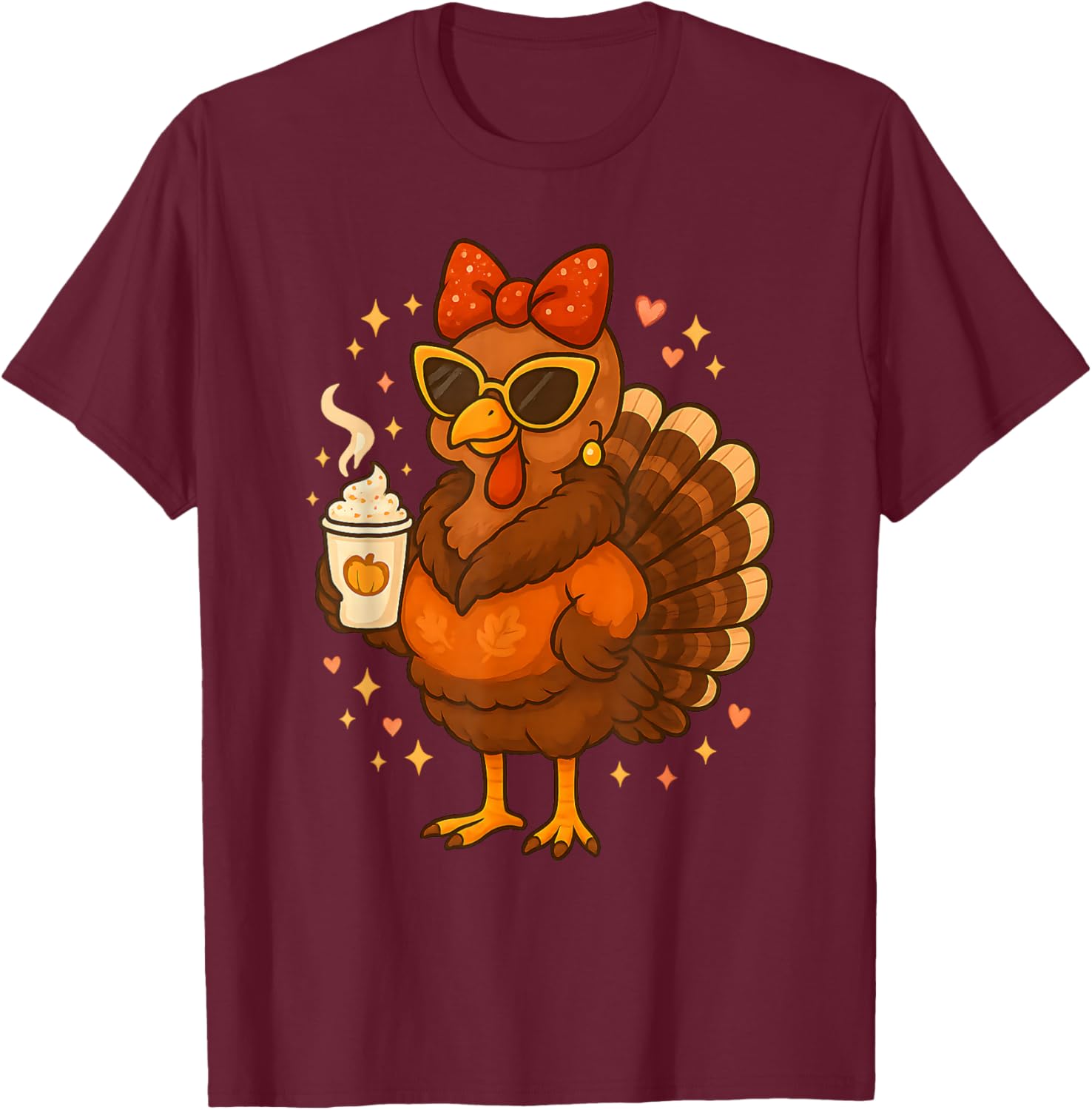 Glam Turkey Diva Pumpkin Spice Funny Thanksgiving Women Girl T-Shirt - T-Shirt | Maroon