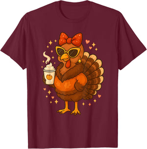Glam Turkey Diva Pumpkin Spice Funny Thanksgiving Women Girl T-Shirt - T-Shirt | Maroon