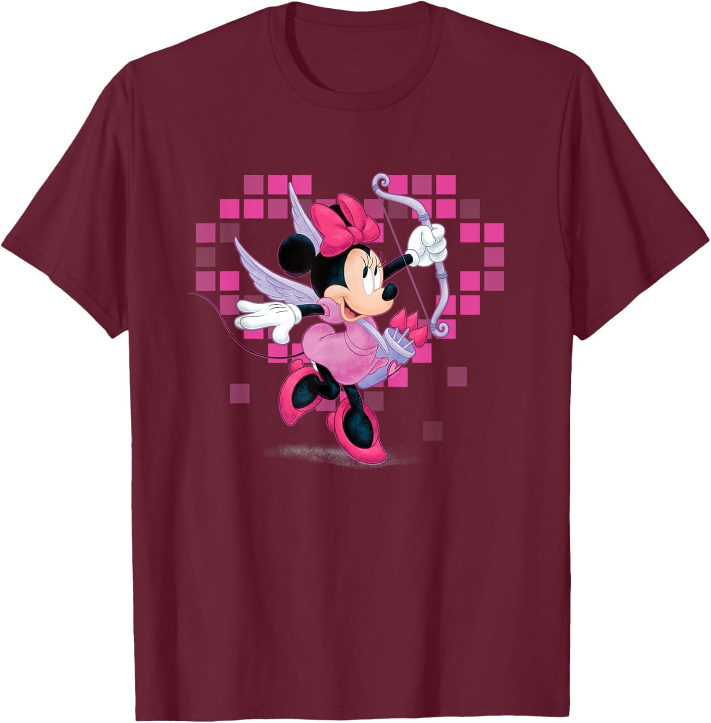 Disney Minnie Mouse Valentine's Day Cupid Pixel Heart T-Shirt - T-Shirt | Maroon