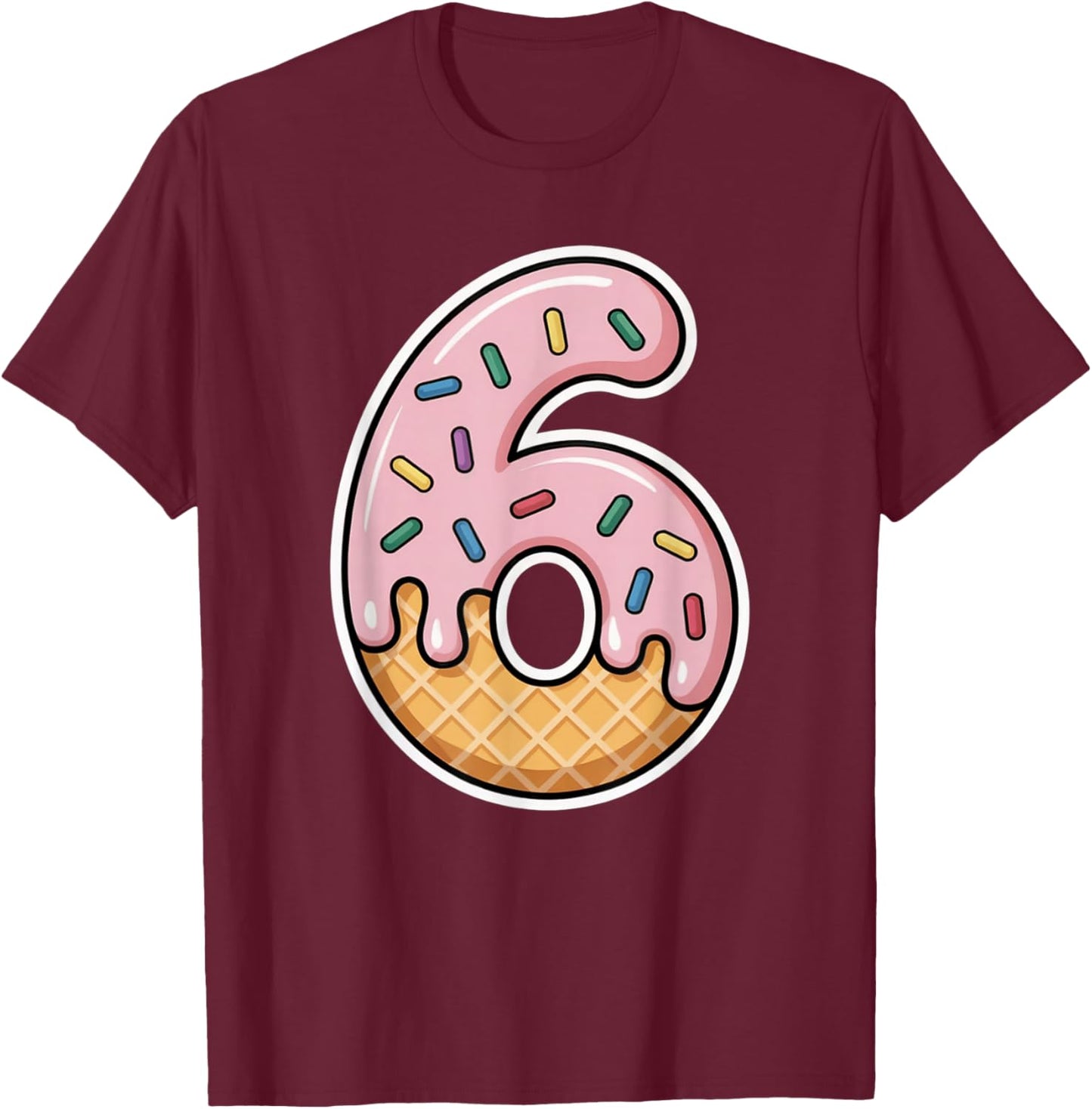 Number 6 Ice Cream Drip Six Seven 67 Meme 6th Birthday Boy T-Shirt - T-Shirt | Maroon