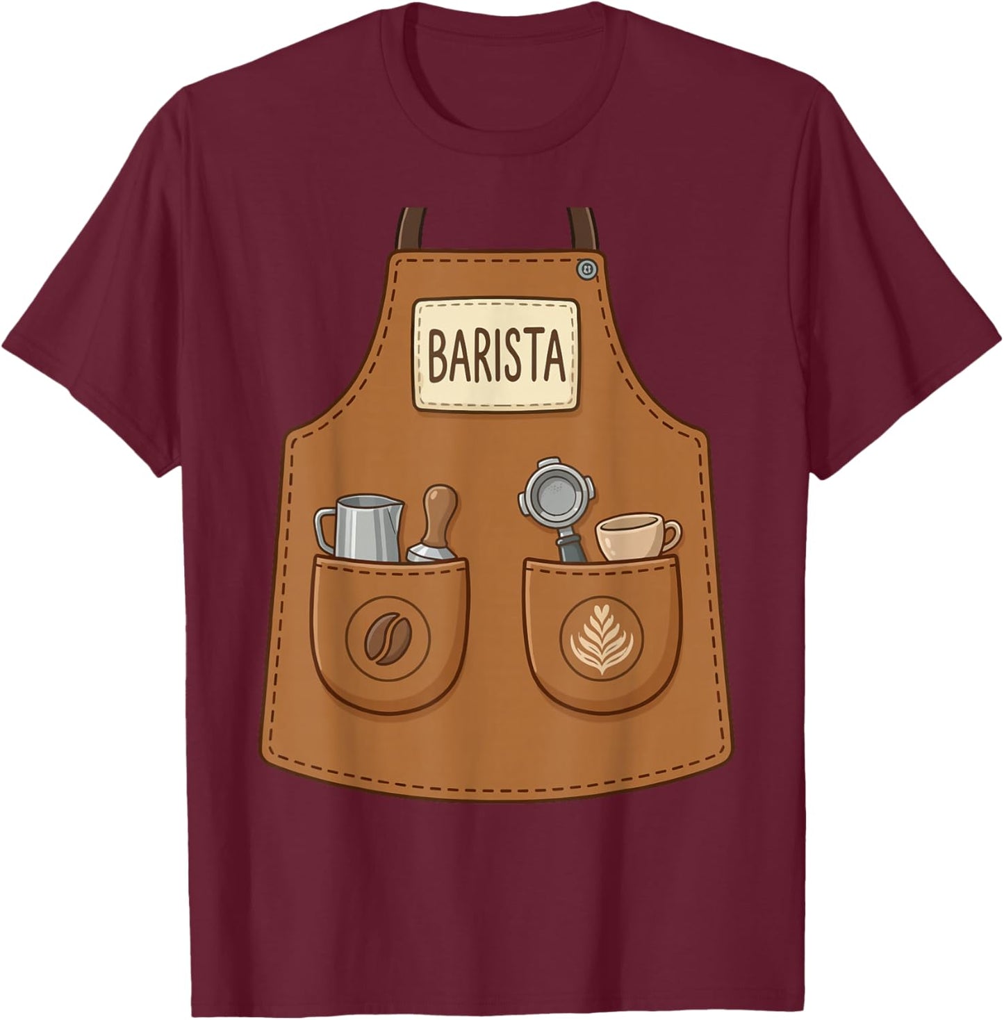 Barista Funny Cute Apron Coffee Espresso Costume T-Shirt - T-Shirt | Maroon