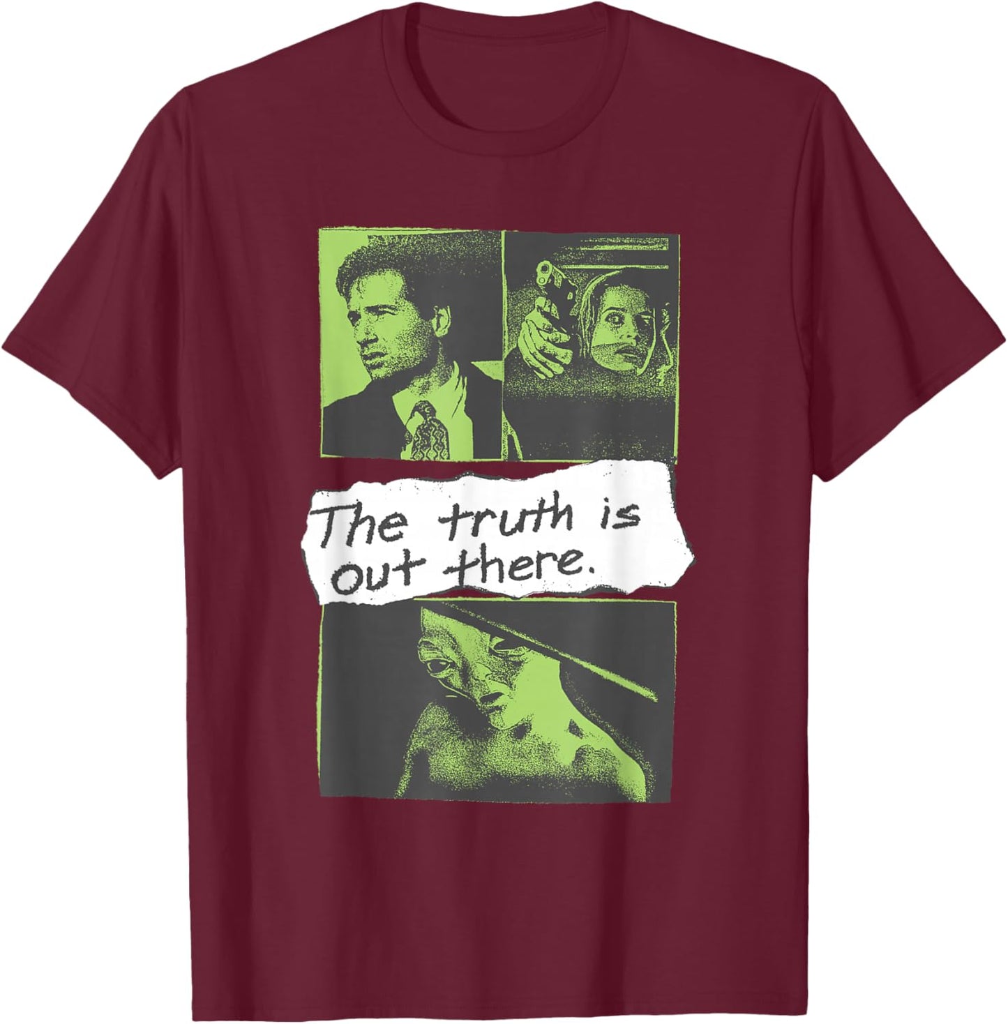 X-Files Front and Back Truth is Out There Alien 90's TV Show T-Shirt - T-Shirt | Maroon
