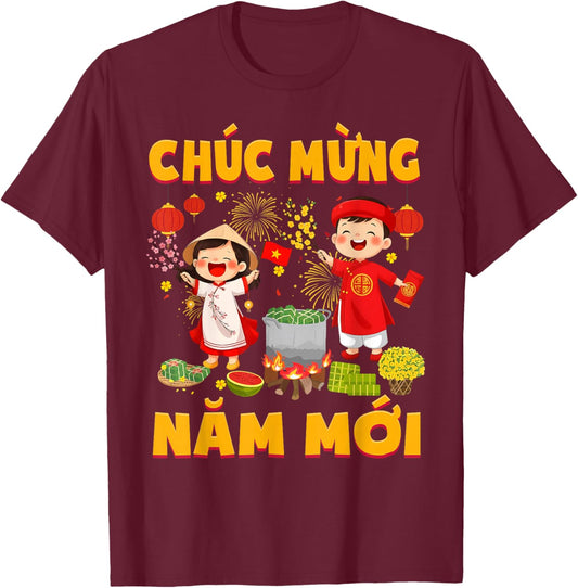 Vietnamese New Year 2026 Chuc Mung NAM Moi TET Holiday Kids T-Shirt - T-Shirt | Maroon