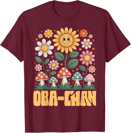 OBA-CHAN Mother’s Day Floral Sunflower Mushroom Style T-Shirt - T-Shirt | Maroon