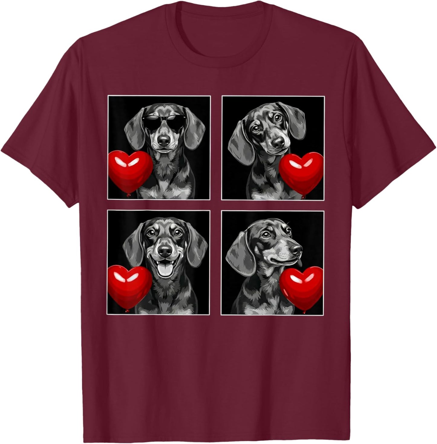 Funny Dachshund Photobooth Dog Lover Valentines T-Shirt - T-Shirt | Maroon