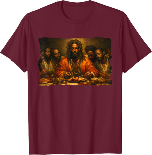 Black Jesus Last Supper T-Shirt - T-Shirt | Maroon