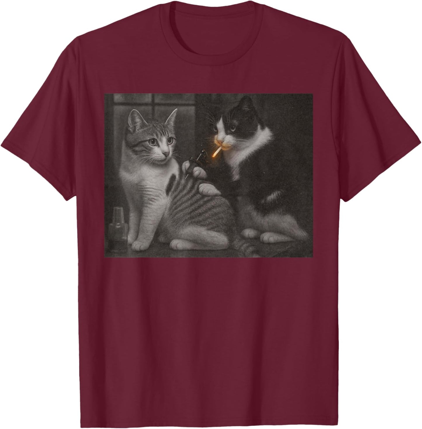Vintage Cat Tattoo Inked Kitty Artist Funny Meme Men Women T-Shirt - T-Shirt | Maroon