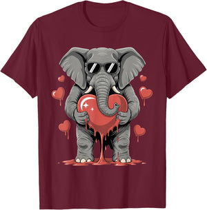 Valentines Day Cute Valentine Elephant Lover T-Shirt - T-Shirt | Maroon