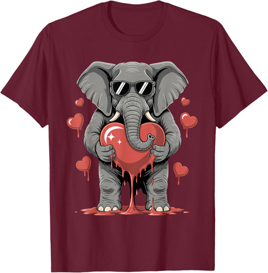 Valentines Day Cute Valentine Elephant Lover T-Shirt - T-Shirt | Maroon