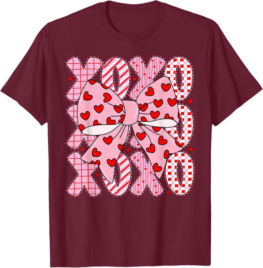 Valentine Coquette Bow XOXO Hearts Lover Girl Women T-Shirt - T-Shirt | Maroon