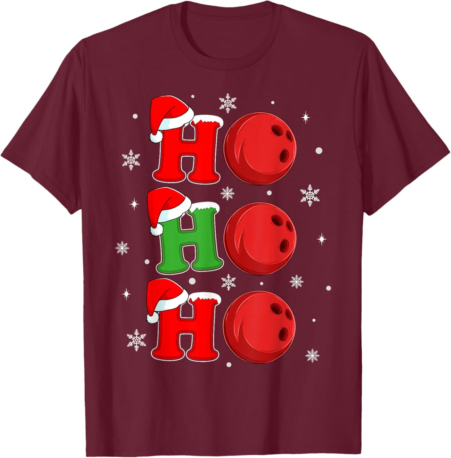 Ho Ho Ho Santa Bowling Ball Christmas Sports Player Xmas T-Shirt - T-Shirt | Maroon