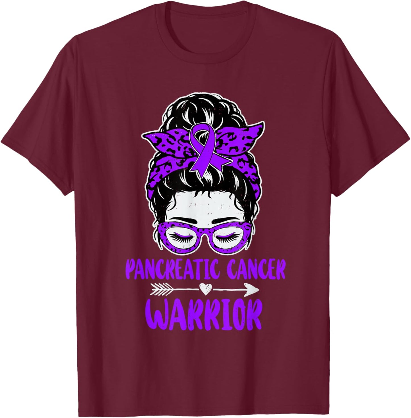Pancreatic Cancer Warrior Awareness Ribbon Purple T-Shirt - T-Shirt | Maroon