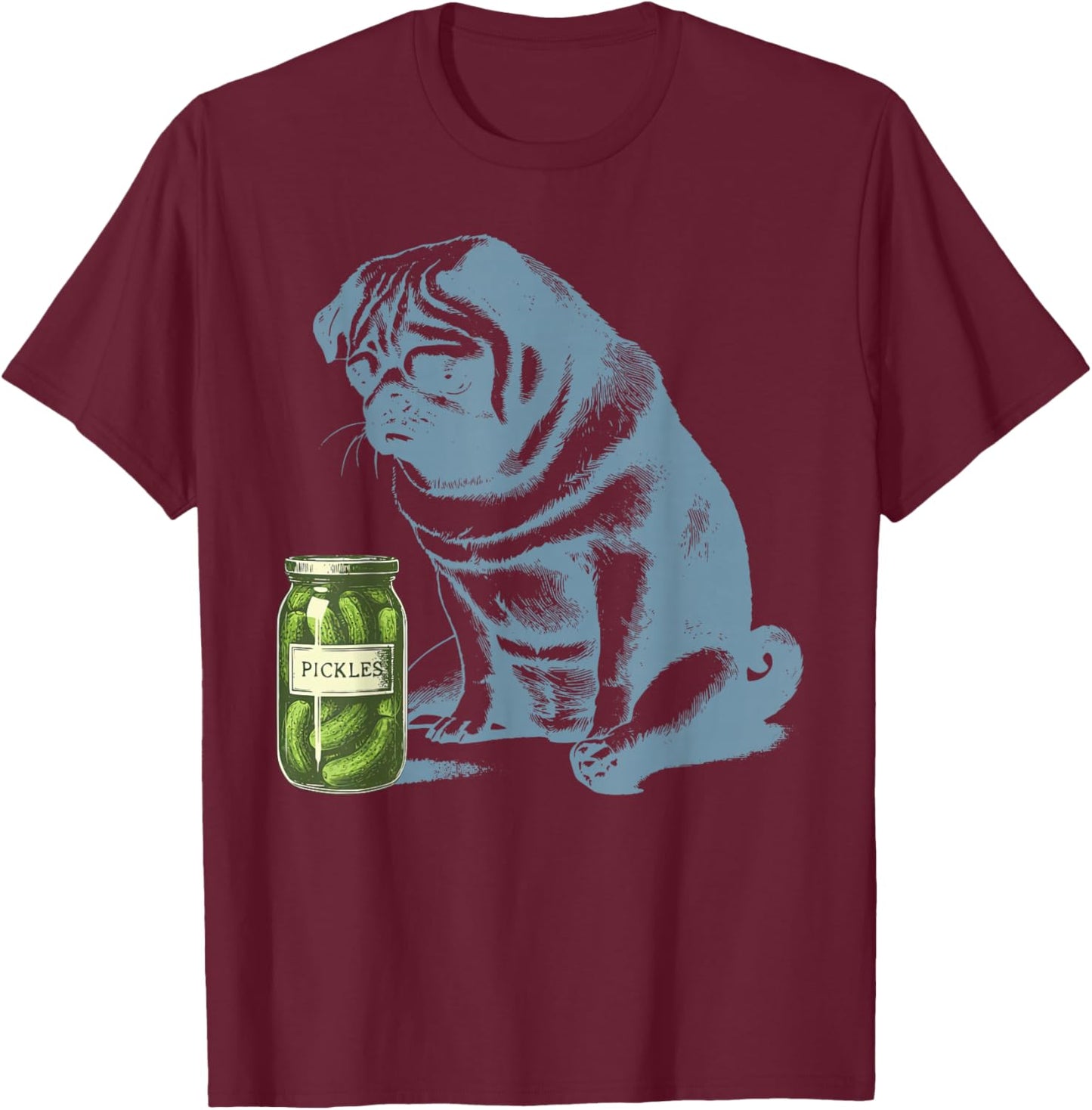 Vintage Pug Dog Pickle Jar Vegetarian Vegetable Pet Lover T-Shirt - T-Shirt | Maroon