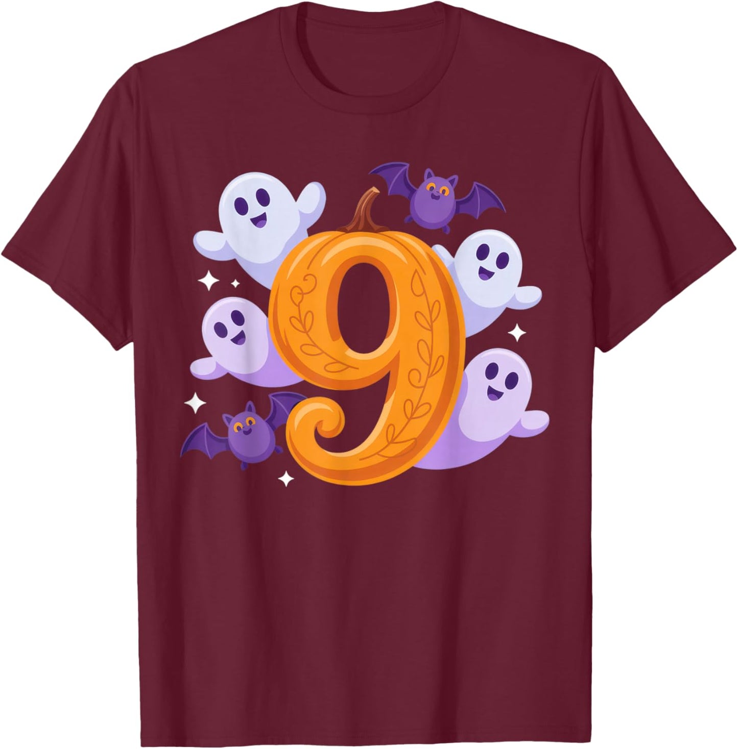 Number 9 Ghostly Halloween Vibe for Spooky Season T-Shirt - T-Shirt | Maroon