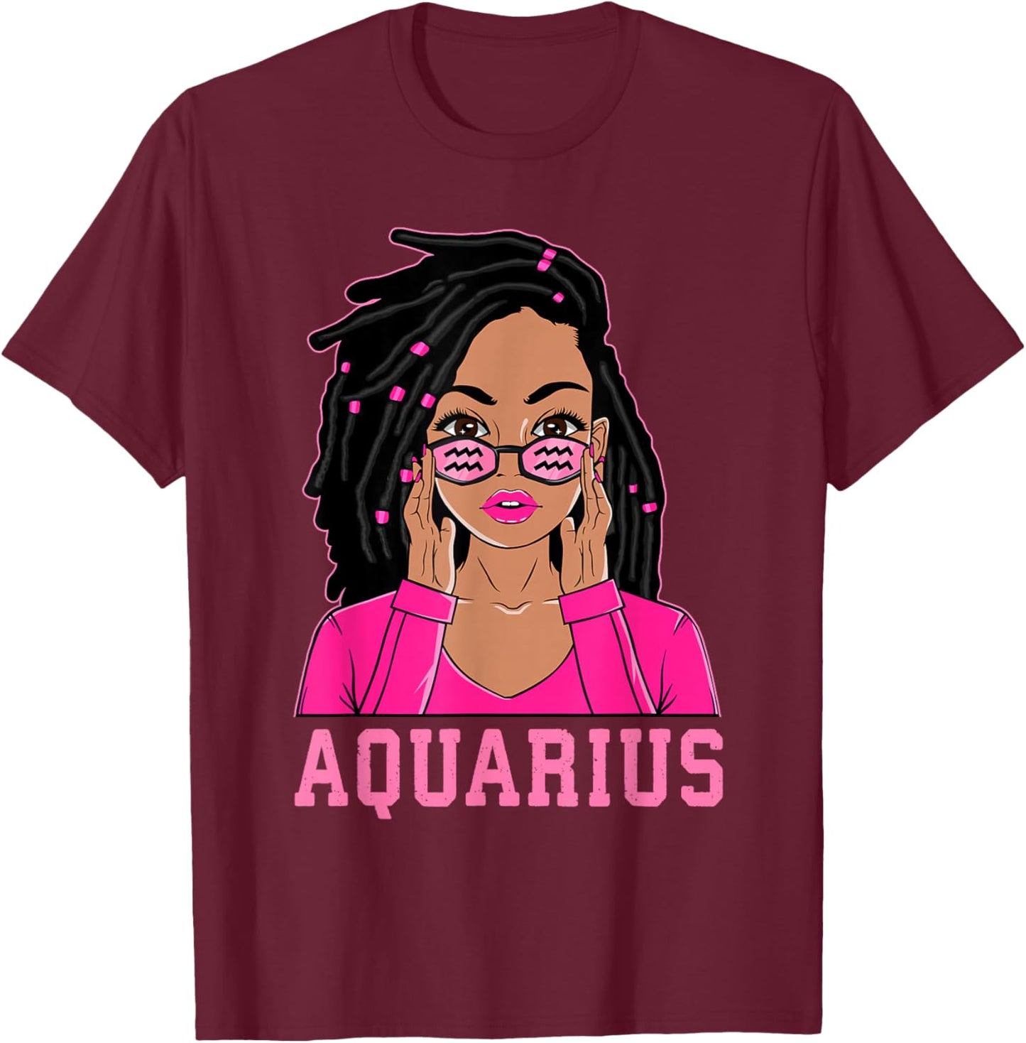 Aquarius African American Loc'd Black Woman Zodiac T-Shirt - T-Shirt | Maroon