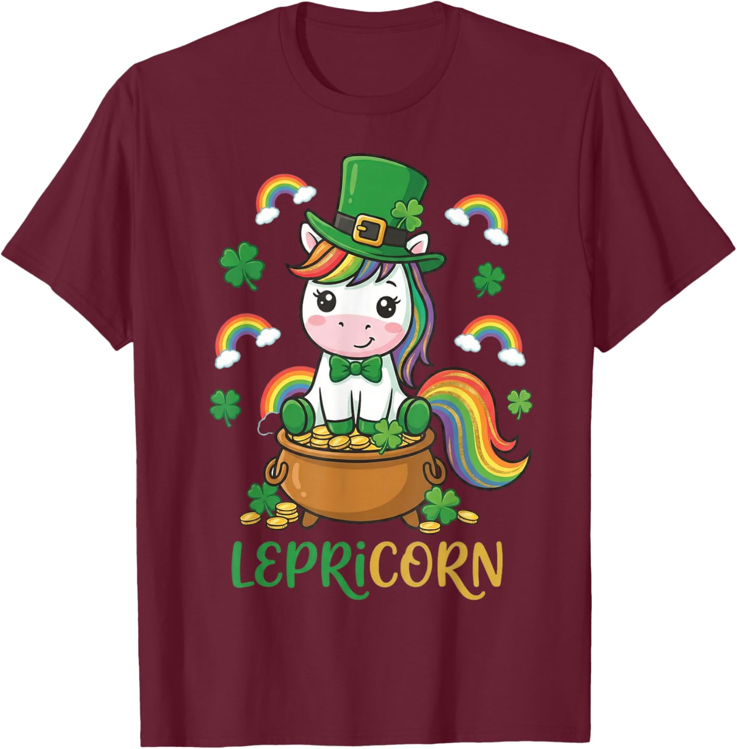 Cute Unicorn St Patricks Day Girls Toddler Kid Lepricorn T-Shirt - T-Shirt | Maroon