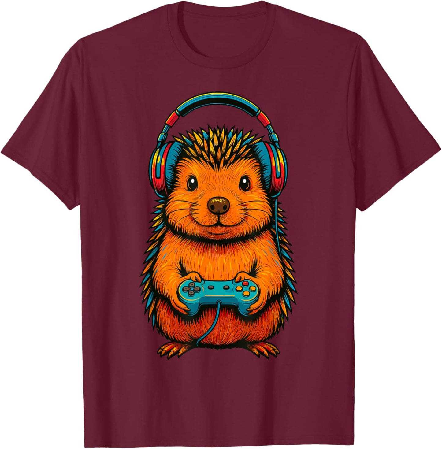 Gamer Hedgehog Gaming T-Shirt - T-Shirt | Maroon