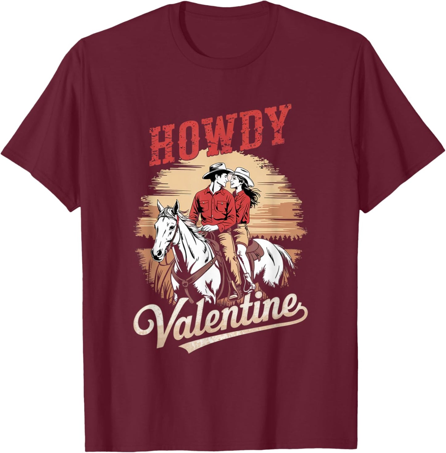 Howdy Valentine Retro Western Gifts Couple Love T-Shirt - T-Shirt | Maroon