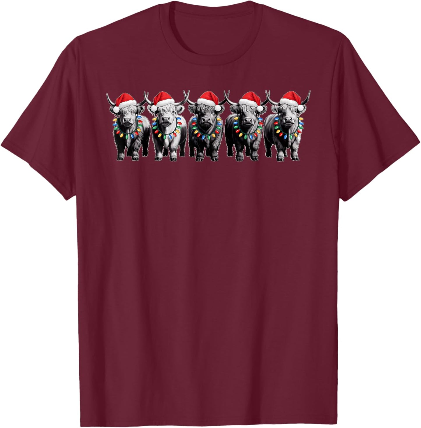 Funny Christmas Scottish Highland Cow Xmas Farm Animal Lover T-Shirt - T-Shirt | Maroon