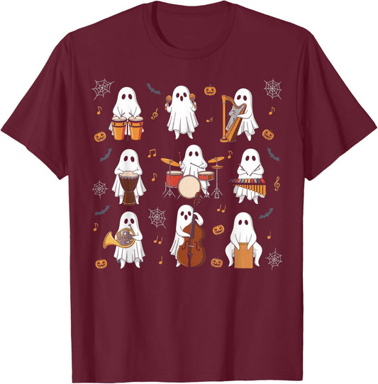 Ghost Music Teacher Funny Halloween Musician Costume T-Shirt - T-Shirt | Maroon