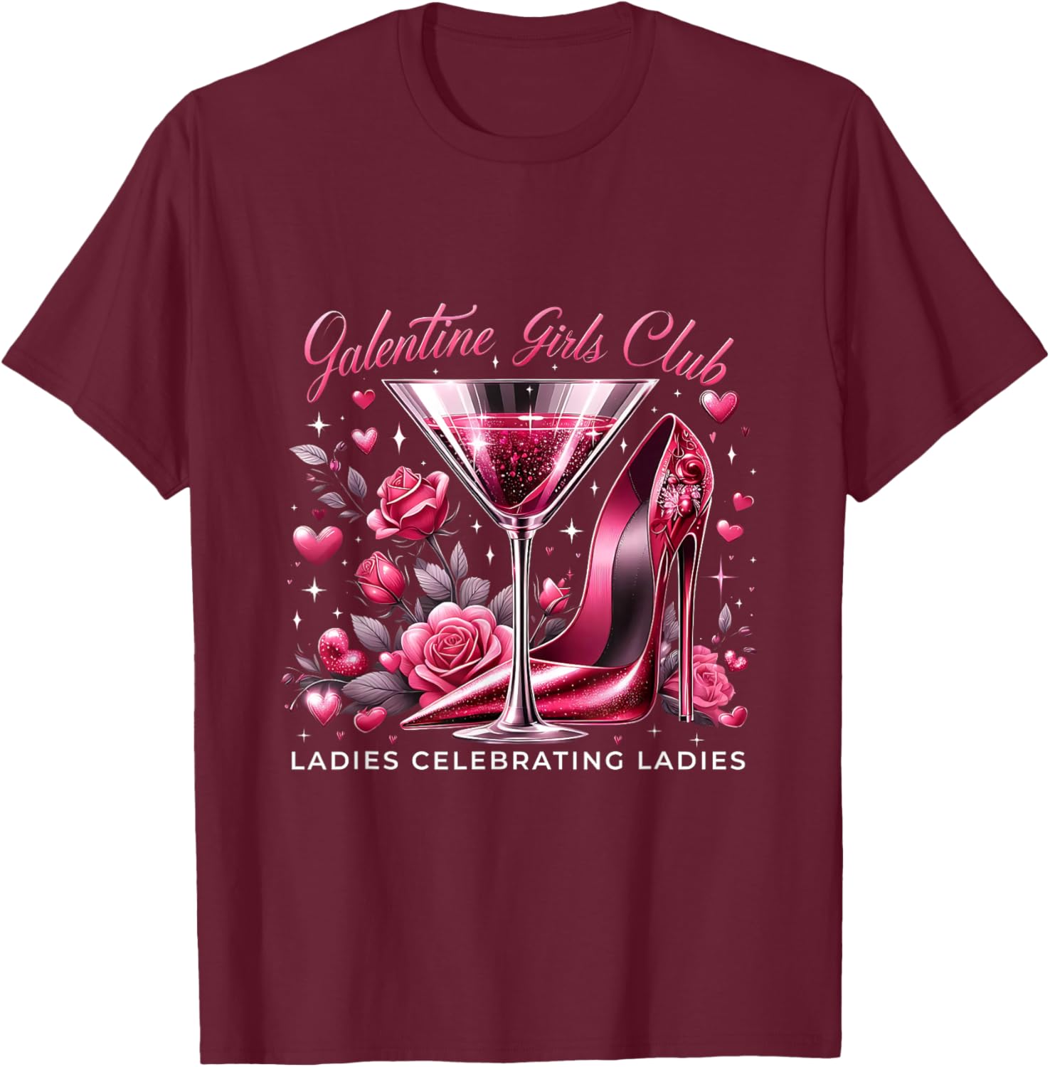 Martini Glass Galentine Girls Club Ladies Celebrating Party T-Shirt - T-Shirt | Maroon