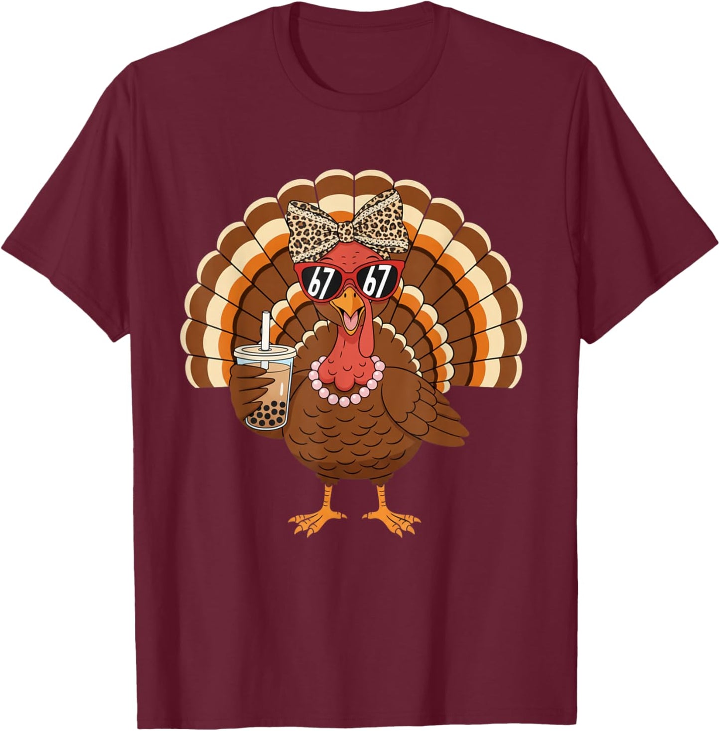 67 Meme Humor Turkey Bow Turkey Day Thanksgiving 6-7 T-Shirt - T-Shirt | Maroon