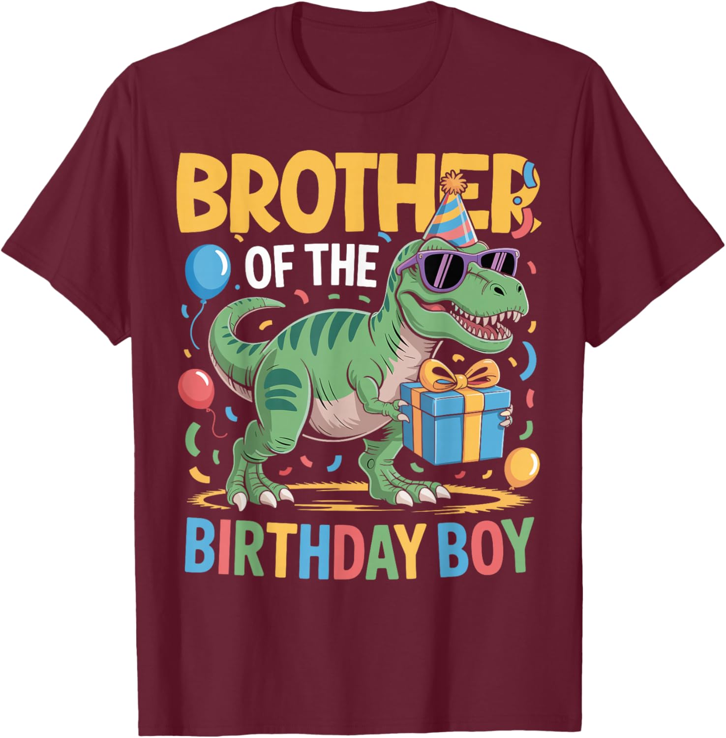 Brother of The Birthday Party Outfit Dinosaur Squad Brother T-Shirt - T-Shirt | Maroon