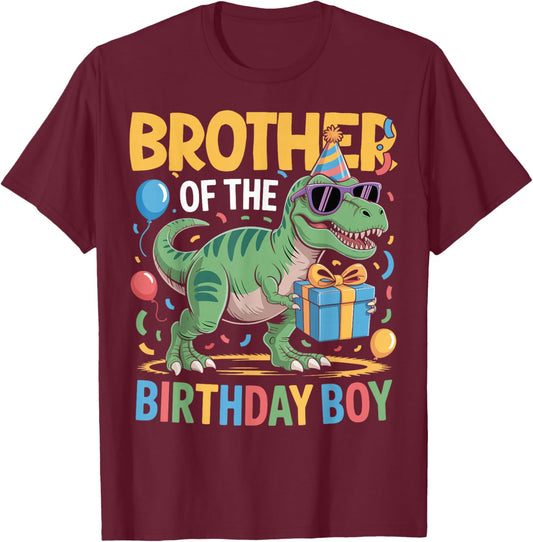 Brother of The Birthday Party Outfit Dinosaur Squad Brother T-Shirt - T-Shirt | Maroon