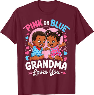 Pink Or Blue Grandma Loves You Baby Black Gender Reveal T-Shirt - T-Shirt | Maroon