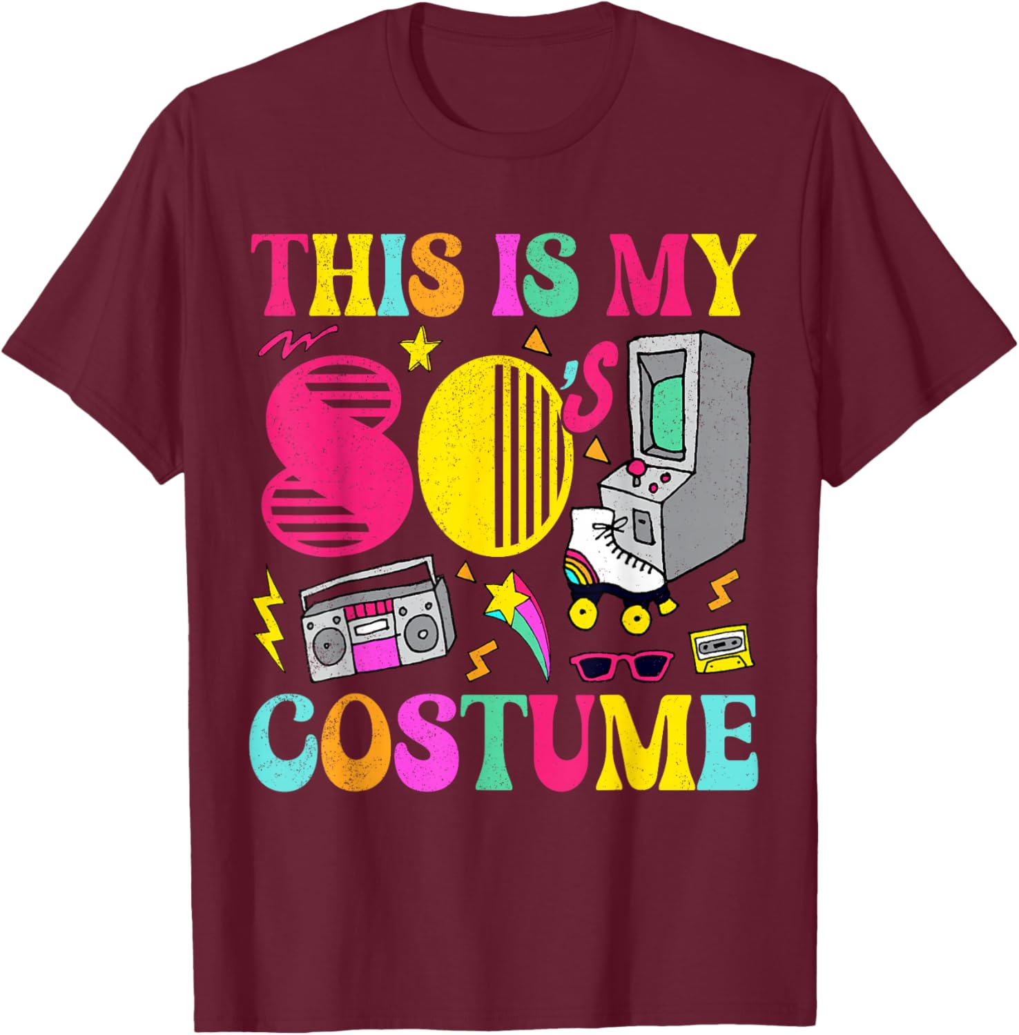 Vintage 80s Vibes Costume Nostalgia 1980s Fashion Cassette T-Shirt - T-Shirt | Maroon