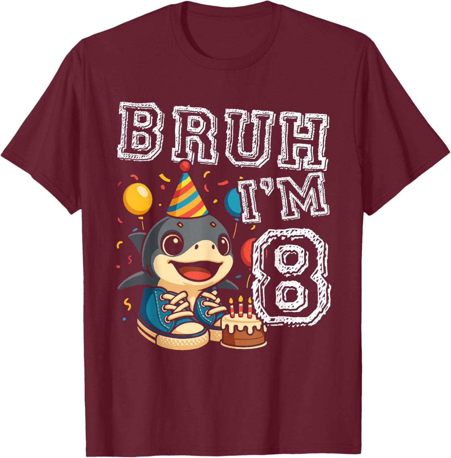 Italian Brainrot Bruh I'm 8 Age 8th Kids Boys Girls T-Shirt - T-Shirt | Maroon