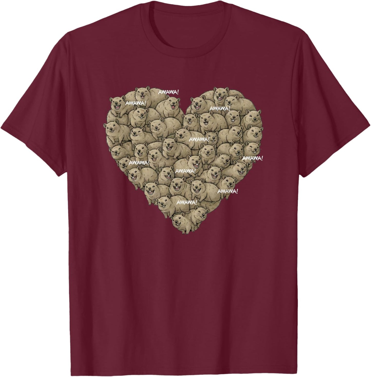 Rock Hyrax Awawa Heart Cluster Valentines Day Funny Cute T-Shirt - T-Shirt | Maroon