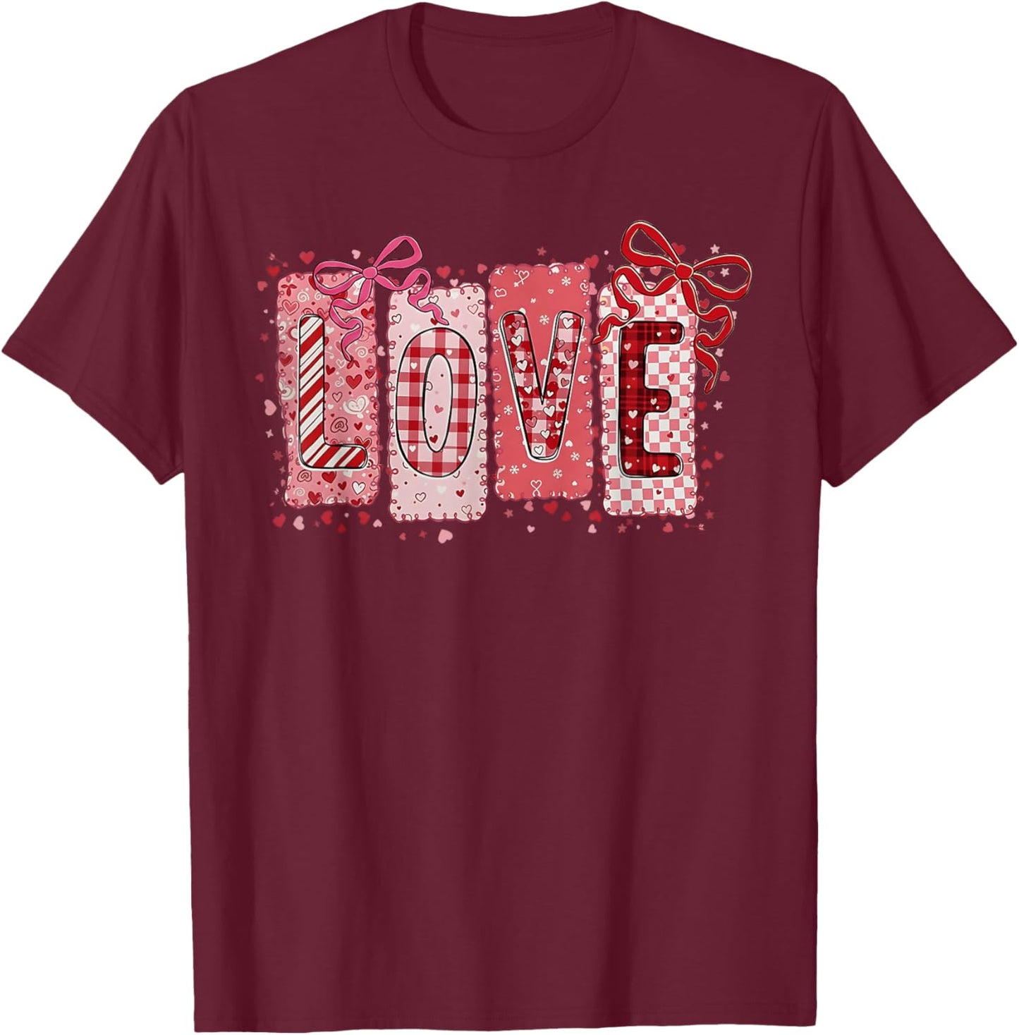 Preppy Valentine Pink Coquette Bow Love Women Girls Kids T-Shirt - T-Shirt | Maroon
